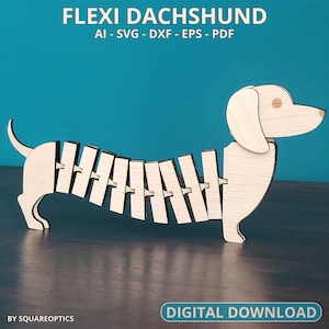 Flexibele teckel Wiener hond 3 mm Flexi Fidget speelgoed lasergesneden bestand meerlaagse SVG digitale download voor GlowForge, LightBurn, xTool, enz