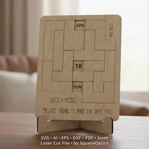 Daily Calendar Puzzle, Perpetual Designed Game, Laser Cut File SVG Digital Download for Glowforge, LightBurn, xTool, Cricut, etc.