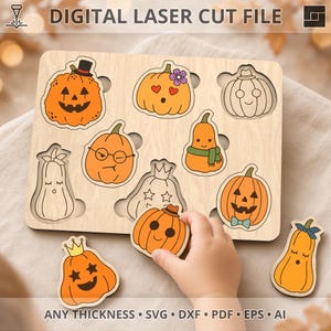 Herbstpuzzle mit Kürbissen (8-teilig) – SVG-Datei für Kleinkinder – Halloween-Aktivität | Laserschnittdatei für Glowforge xTool, Omtech Lightburn und Cricut