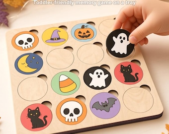 Halloween Memory Game SVG | Toddler Learning Matching Toy With Tray | Laser Cut File For GlowForge LightBurn xTool Cricut Silhouette etc