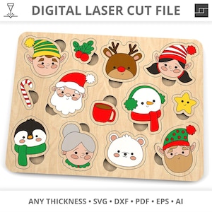 Chunky Christmas Puzzle | 13-Piece Kids & Toddler Puzzle | Laser Cut File | Holiday Activity | DIY Wooden Puzzle Digital Download