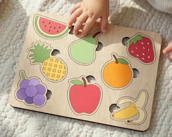 Rompecabezas de Emojis Gruesos: Fruta / Juguete de aprendizaje para niños pequeños de 8 piezas / Archivo cortado con láser / Descarga digital
