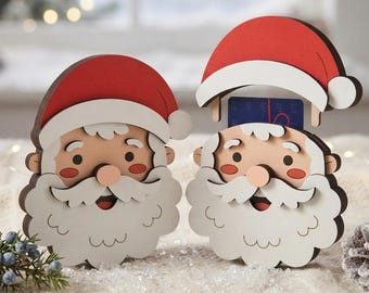 Portatarjetas de regalo de Papá Noel navideño, sobre para dinero de vacaciones de invierno, archivo SVG de corte láser multicapa para Lightburn, Glowforge, xTool, etc.