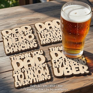 Ensemble de sous-verres drôle papa | Cadeau d'anniversaire sarcastique pour la fête des pères | Fichier SVG découpé au laser impertinent | Téléchargement numérique pour Glowforge LightBurn, etc.