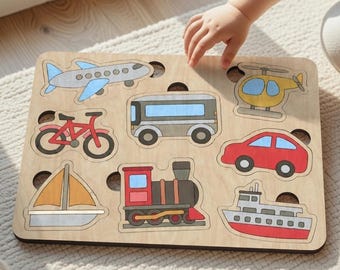 Rompecabezas de emojis grandes: Vehículos de transporte / Juguete educativo de 8 piezas para niños pequeños / Archivo de corte láser / Rompecabezas de madera para armar (descarga digital)