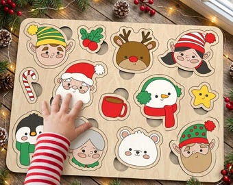 Rompecabezas navideño de 13 piezas para niños y bebés / Archivo cortado a láser / Actividad navideña / Rompecabezas de madera DIY (descarga digital)