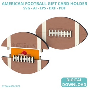 Porte-cartes cadeau football américain, anniversaire, fête des pères, remise des diplômes, entraîneur de l'événement sportif, fichier découpé au laser SVG multicouche en téléchargement numérique