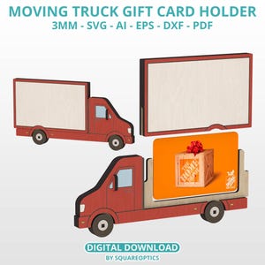 Porta carte regalo per camion traslochi, nuova casa, trasloco, ristrutturazione, nuovi proprietari di casa, compleanno, file tagliato al laser multistrato SVG download digitale