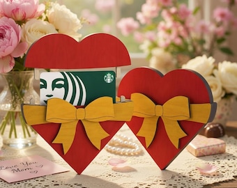 Portatarjetas de regalo con forma de corazón / Para el Día de San Valentín (Madre, Padre) / Corte láser multicapa / Descarga digital de archivo SVG