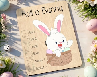 Juego de construcción y lanzamiento de dados de conejo de Pascua - Juego de 4 diseños / Juego para niños pequeños y preescolares / Archivo cortado a láser / Descarga digital SVG