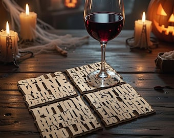 Freche lustige Halloween Hexen & Wein Themen Untersetzer Set Laser Cut Datei SVG Digital Download für GlowForge LightBurn xTool Silouette etc