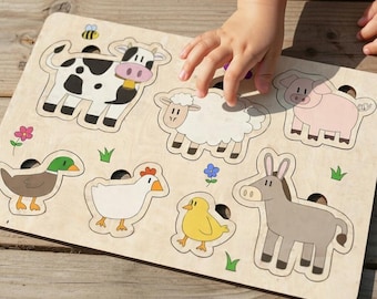 Bauernhof Tiere grobes Puzzle Laser Cut Datei für Kleinkinder | Digitaler Download SVG für GlowForge, LightBurn, xTool, etc