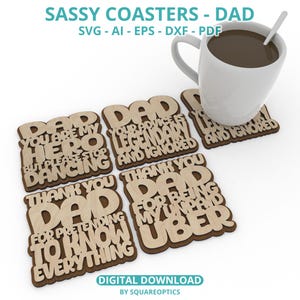 Sassy Funny Fathers Day verjaardag papa thema onderzetter set lasergesneden bestand SVG digitale download voor GlowForge, LightBurn, xTool, Cricut, enz