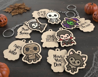 Halloween Keychain Bündel | 6 geschichtete Designs mit lustigem Text | Süßes oder Saures Goodie Taschenanhänger | Laser geschnitten SVG Digital Download