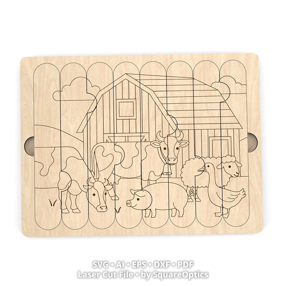 Stick E Rjigsaws Popsicle Stick Puzzle SVG, Farm Animals Wooden Puzzle for Toddlers ...