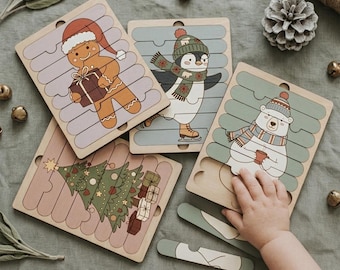 Juego de rompecabezas navideño de paletas de helado gruesas para niños pequeños / SVG cortado con láser / 4 diseños / Descarga instantánea para Glowforge, xTool, Omtech, etc.