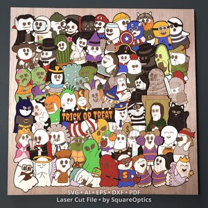 Halloween Doodle Puzzle Geist Themed Jigsaw mit 64 handgezeichneten Teilen Laser geschnitten Datei SVG Digital Download Glowforge LightBurn xTool Cricut Bild 1