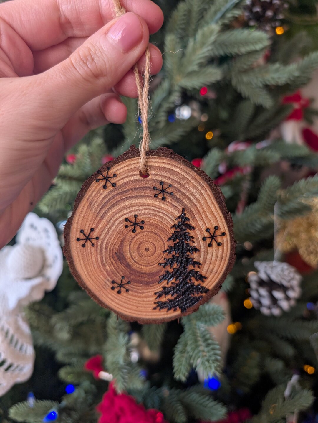 Hand Burned Wood Slice Christmas Ornament – Rustic Holiday Decor - Etsy