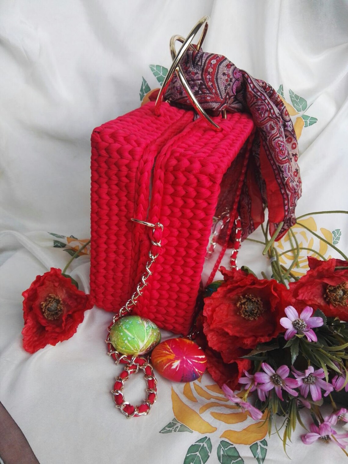 Red Unique Crochet Bag - Etsy Sweden