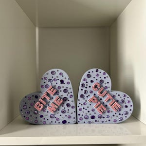Cutie Pie Bite Me Bookends, Library and Booknook Decor, Cute Bedazzled Attitude Homewares, Matching Pair Love Heart, Candy 90s Aesthetic