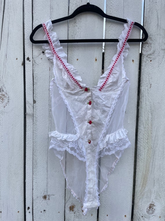 Vintage white lace teddy bodysuit