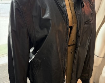 Genuine leather black bomber jacket