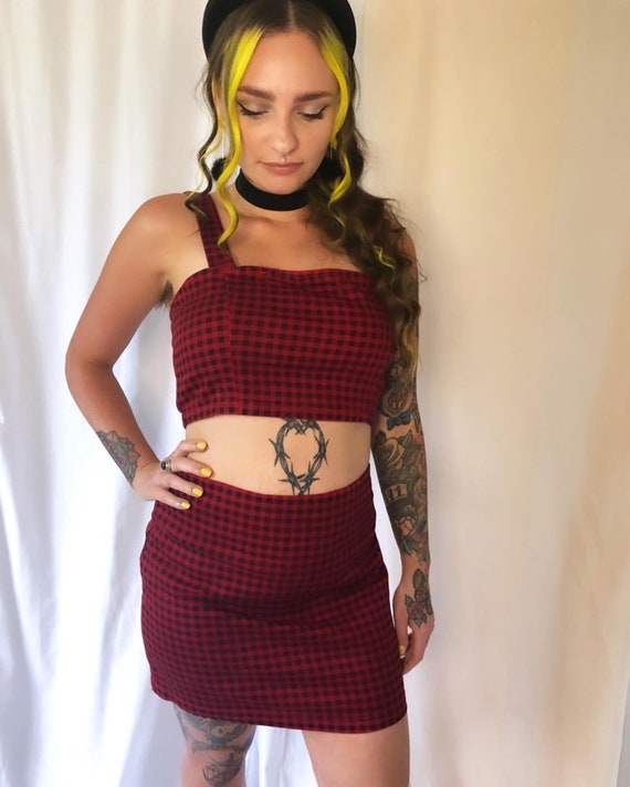 Red gingham skirt and top set