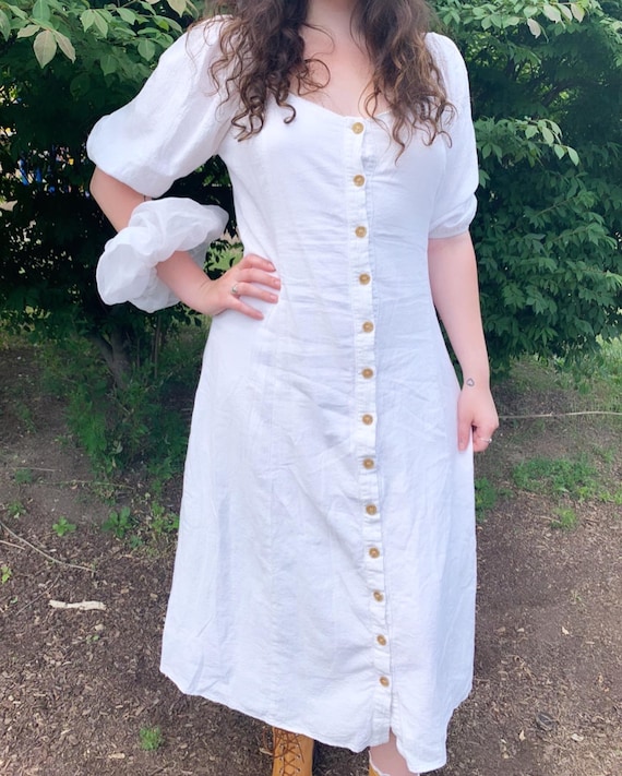 White Puff Sleeve Midi Dress