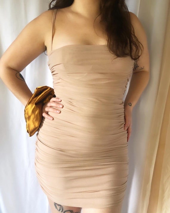Nude Mesh Mini Dress