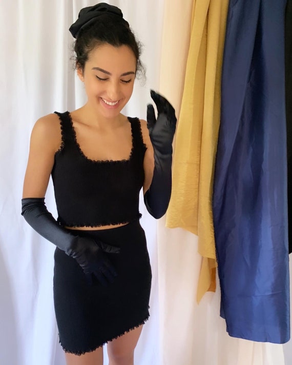Black Crop Top and Skirt Set