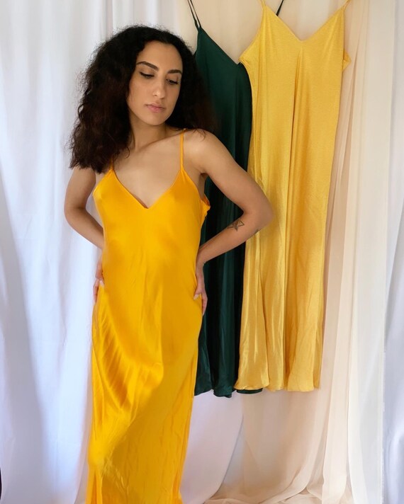 Yellow gold silk slip dress
