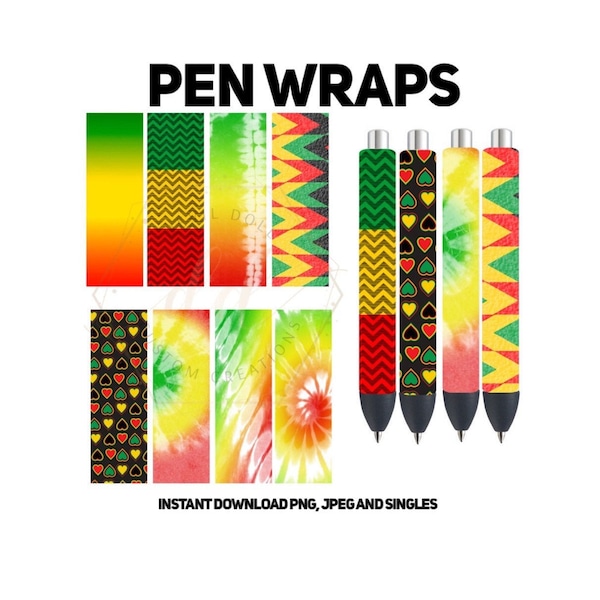 Pen Wraps Rastafarian version 1, 8 high resolution wraps, PNG, JPEG and singles