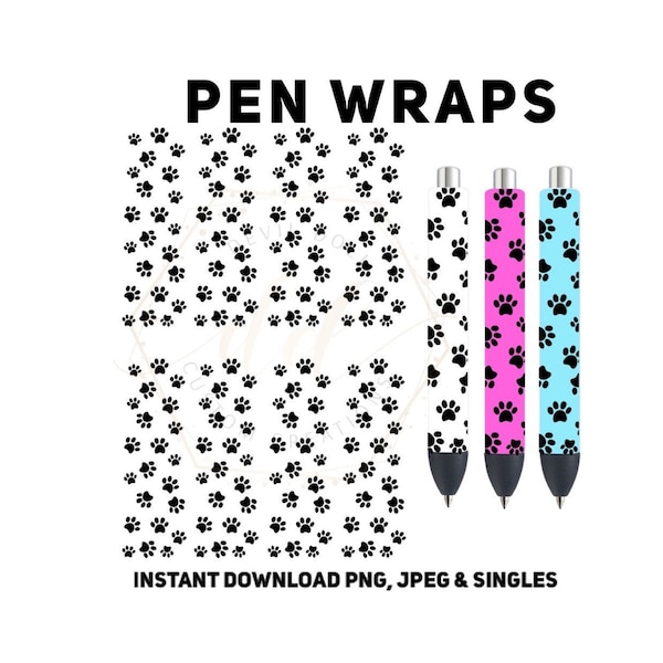 Pen Wraps Medium Black Paw Prints designs version 1 PNG and JPEG