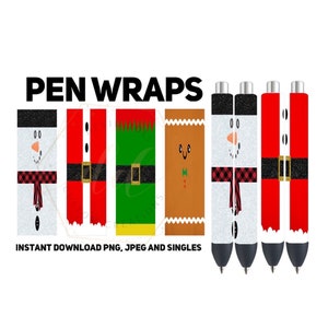 Pen Wraps Christmas version 2, 4 high resolution wraps PNG, JPEG and singles