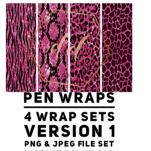 Pen Wraps Glitter Hot Pink animal skins designs version 1 PNG and JPEG