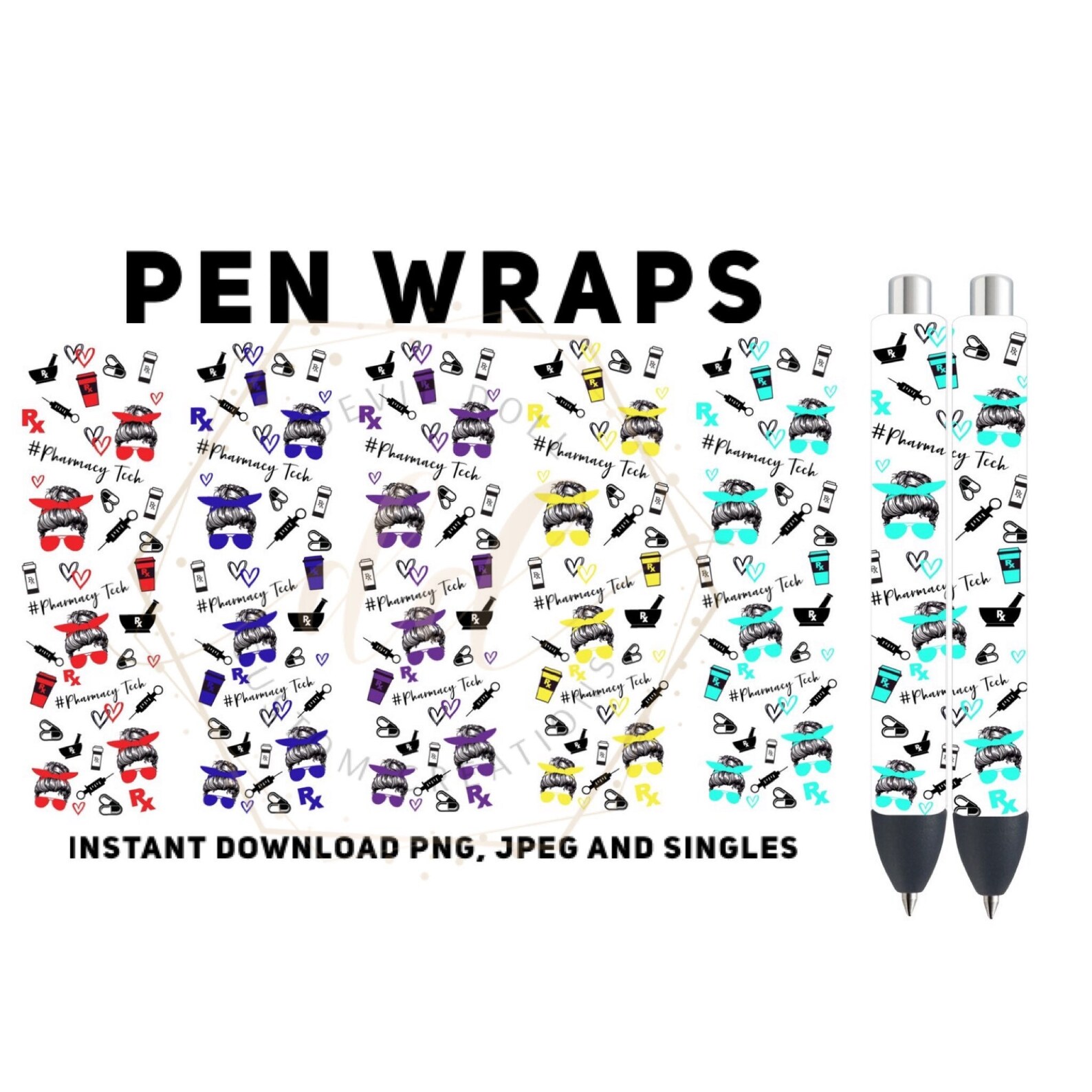 Pen Wraps Pharmacy Tech Messy Bun Collage Version 1 Grouped Etsy
