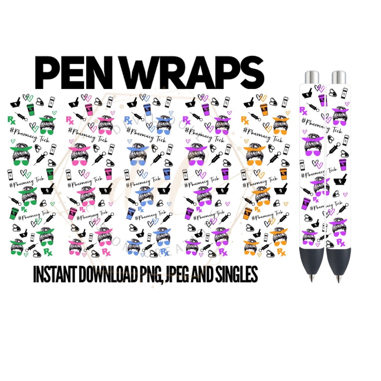 Pen Wraps Pharmacy Tech Messy Bun Collage Version 2 Grouped Etsy