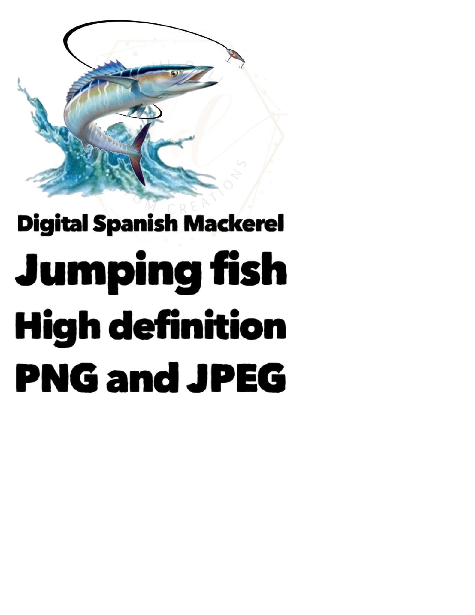 Jumping Spanish Mackerel Digital file PNG and JPEG Etsy