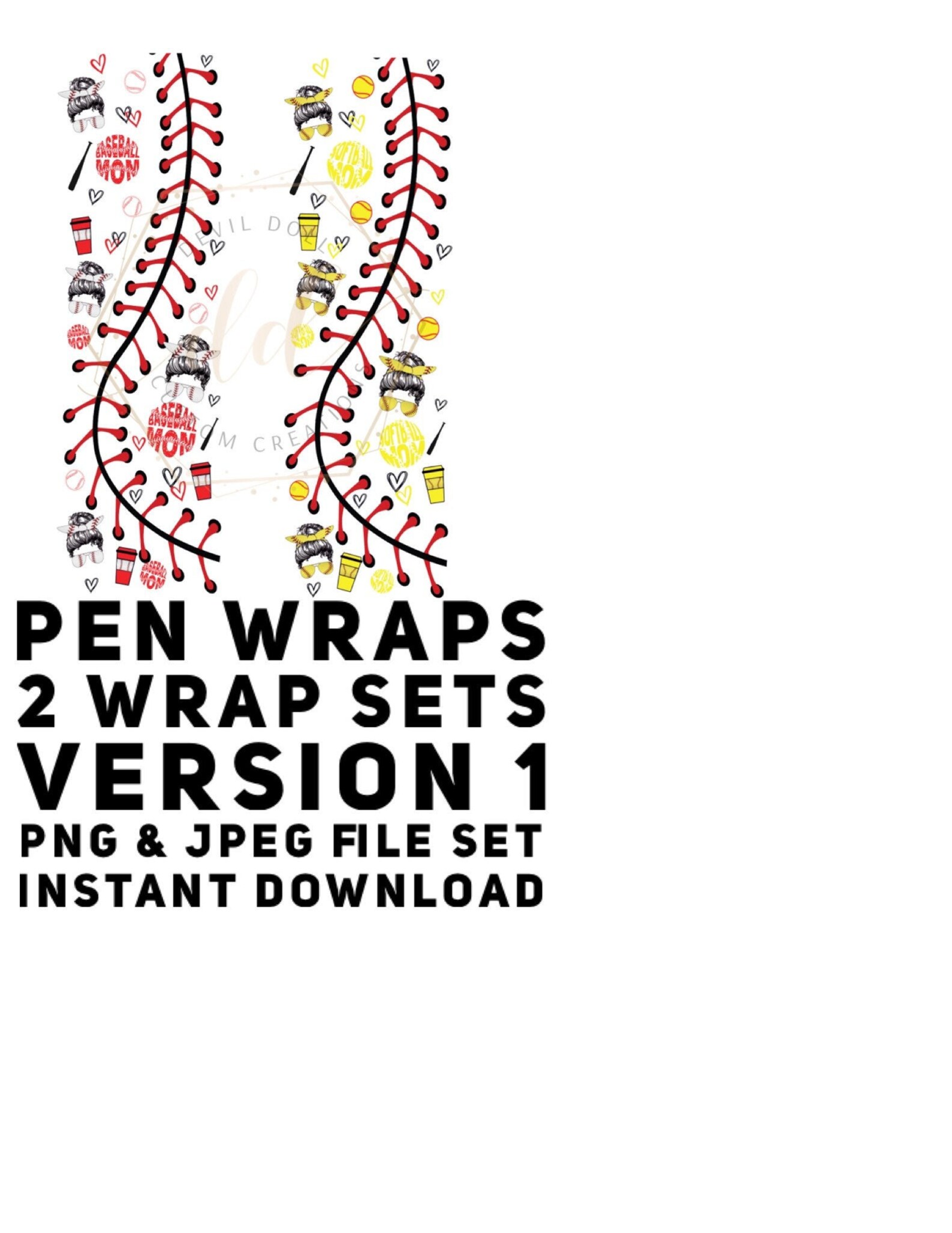 Pen Wraps Baseball and Softball Collage version 1 PNG and Etsy