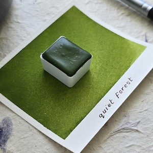 Quiet Forest – Handmade Watercolor Half Pan | Moss Green | Soft Earthy Calm by Crafterine