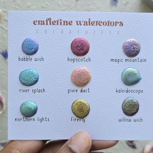 Tarjetas de puntos: 9 acuarelas que cambian de color / Tarjetas de puntos de muestra / Pintura de acuarela que cambia de color hecha a mano