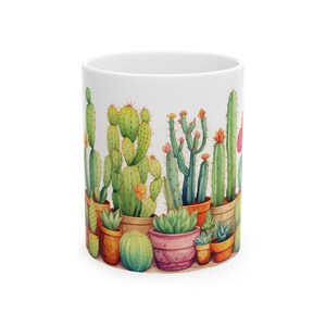 Handgezeichnete Kaktus Keramikbecher 11 Unzen ~ perfekte Geschenk Kakteen-Liebhaber