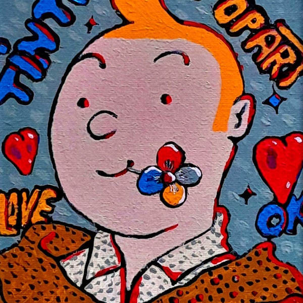 Tintin pop art . Acrylique sur carton entoilé .Tintin et milou ,oeuvre unique fait main par "atelierbertbetty "