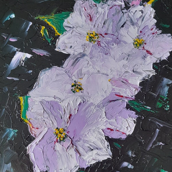 Fleurs de pommier rose et blanche ,huile sur toile peinture au couteau , oeuvre originale fait main par "atelierbertbetty". Encadré .