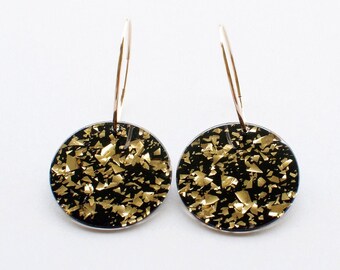 Olivia Hoop Earrings - Black Confetti (14k Gold Filled)