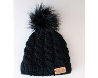 Cable Knit Winter Hat - Black