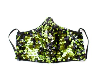 Women's Reversible Sequin Face Mask:  Reusable, Insert Pocket, Nose Wire