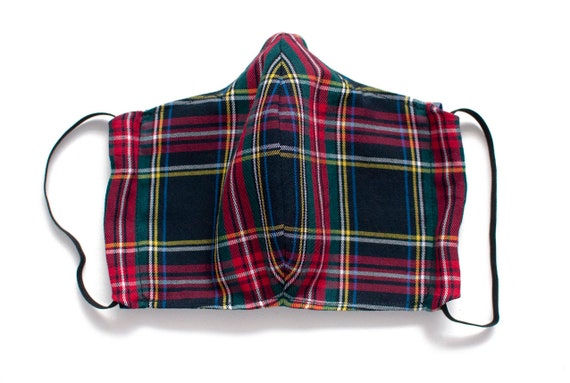 Large Reusable Face Mask with Insert Pocket and Nose Wire - Black Stewart Tartan
