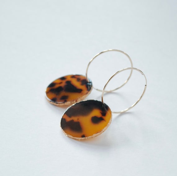 Olivia Hoop Earrings - Tortoise with Gold Foil Finish (14k Gold Filled)