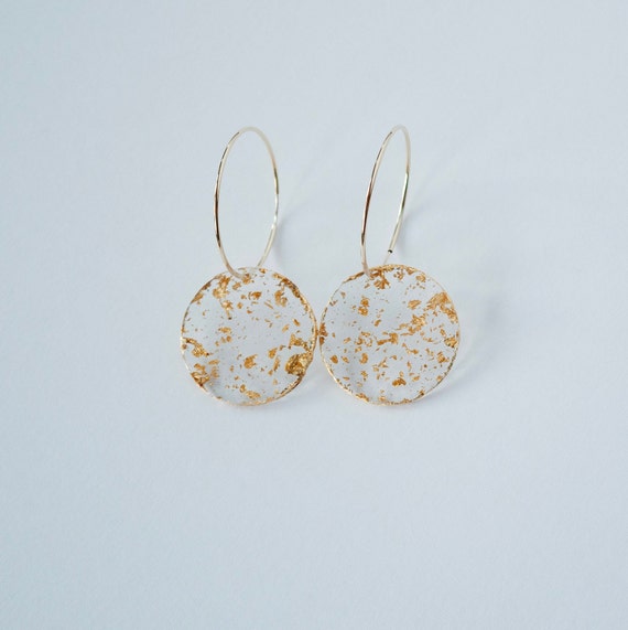 Olivia Hoop Earrings - Clear Confetti with Gold Foil Finish (14k Gold Filled)